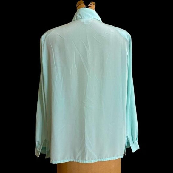 Vintage Susan Hutton Mint Green Pleat and lace detail long sleeve blouse size 14 - Picture 5 of 11